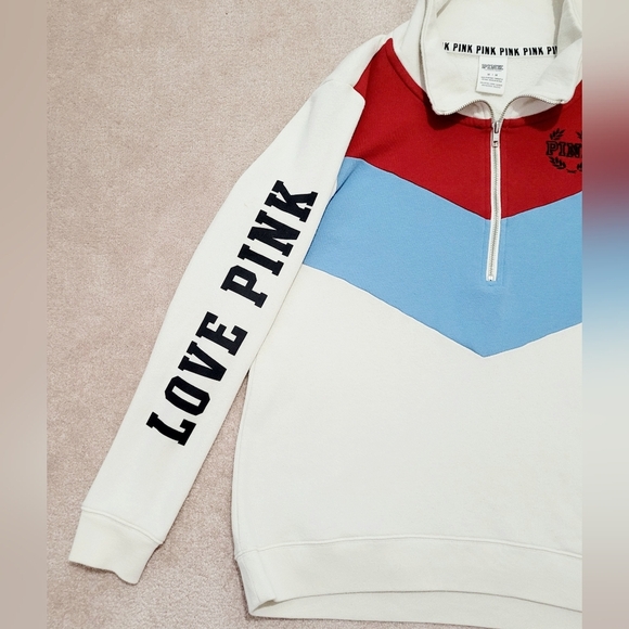 Victoria's Secret PINK Women's Sweatshirt 1/4 Zip Size Medium LOVE PINK logo - Picture 6 of 12